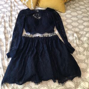 Navy Blue 2 Piece Formal Dress
